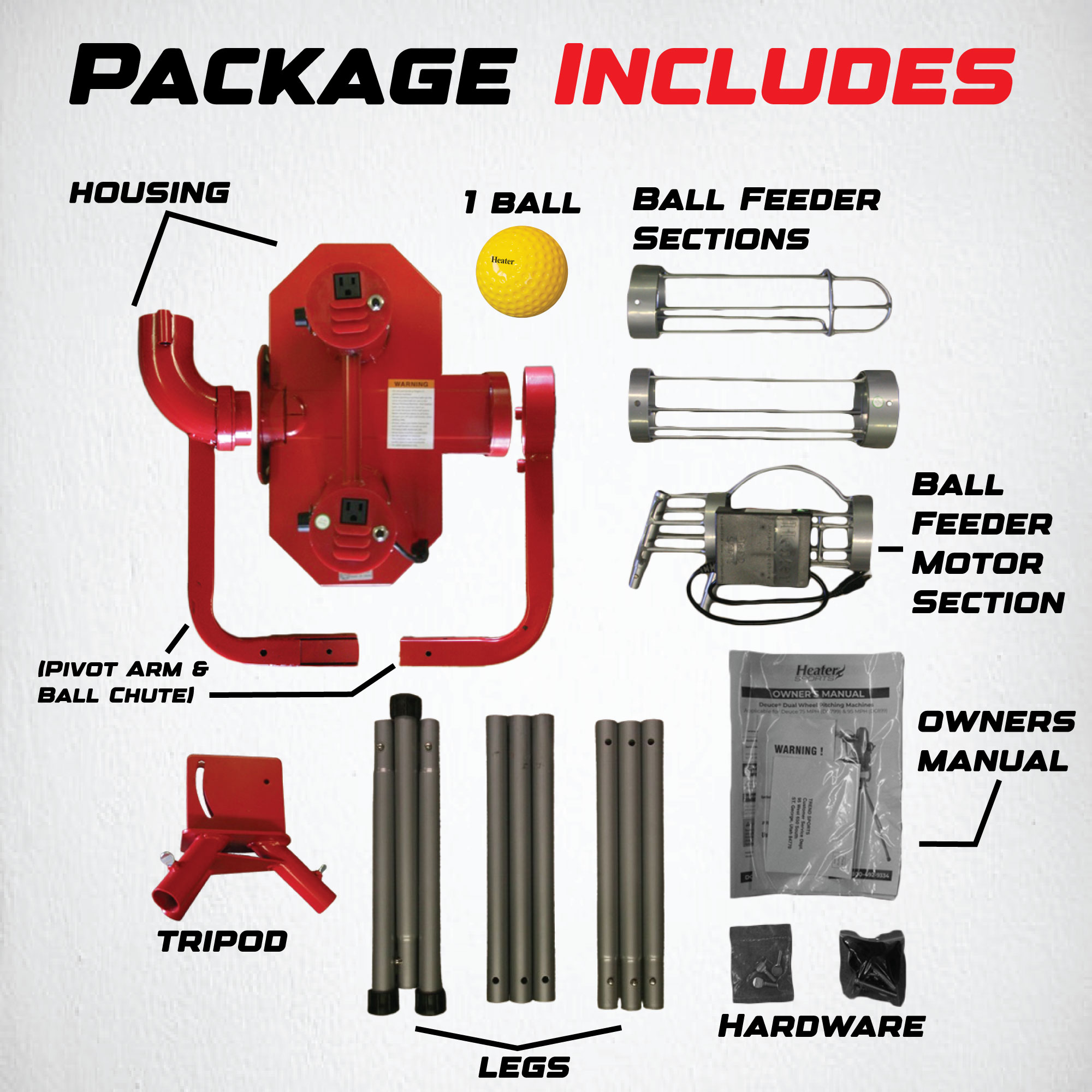 Heater Sports Deuce 75 Mph 2 Wheel Curveball Pitching Machine Deuce 75 MPH 2 Wheel Curveball Machine With Auto Ballfeeder (Reconditioned)